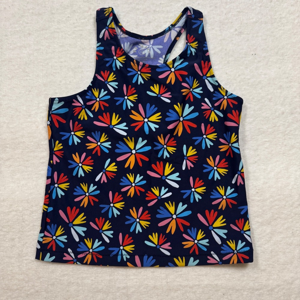 Primary Girls Navy Blue Multicolor Floral Racerback Tankini‎ Swim Top Size 12
